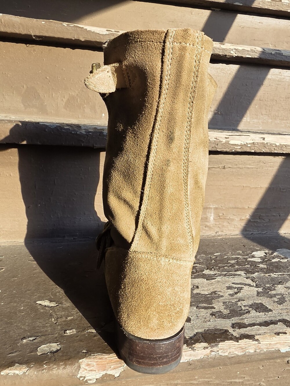 Frye Veronica Short 70590 Womens Green Tan Suede Hook & Loop Engineer Boots - Picture 7 of 15